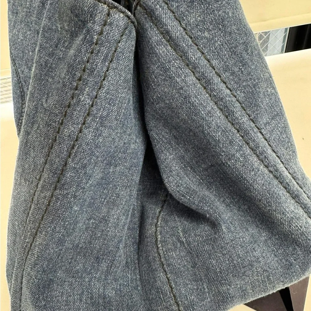 Prada Canapa Denim Tote with Gold Triangle Logo - Indigo Blue Large - Picture 8 of 10